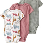 little planet by carter's unisex-baby 3-pack Long Sleeve Bodysuits made with Organic Cotton, Prehistoric/Stripe, 3M