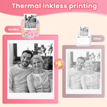 XenGro Mini Sticker Printer AHM2, Mini Thermal Printer with 3 Rolls Paper, Bluetooth Inkless Printpods, Pocket Label Maker Suitable for Creative Kids DIY, Diaries, Photos, Study Notes -Light Pink