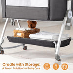 JOYMOR 3 in 1 Baby Bassinet, Bedside Bassinet for Baby, with Comfy Mattress and Wheels, 6 Height Adjustable Easy Folding Portable Bedside Crib for Newborn (Black)