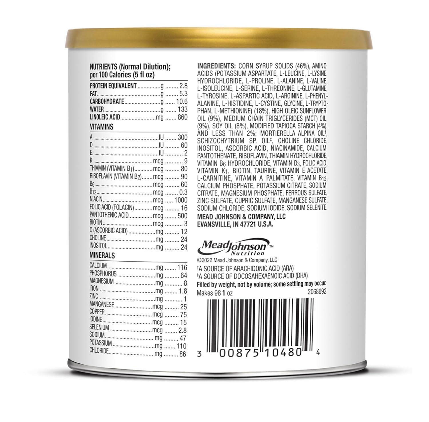 PurAmino Hypoallergenic Infant Drink, for Severe Food Allergies, Omega-3 DHA, Iron, Immune Support, Powder Can, 14.1 Oz (4 Count)