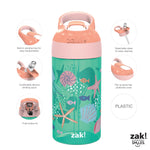 Zak Designs 16oz Riverside Kids Water Bottle with Spout Cover and Built-in Carrying Loop, Made of Durable Plastic, Leak-Proof Water Bottle Design for Travel (Unicorn & Shells, Pack of 2)
