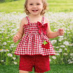 Doresbebe 12 Month Girl Clothes Baby Clothes Summer Toddler Girl Outfits Strawberry Ruffle Shirts Tank Tops Shorts Set Gifts for Girls Clothing Red