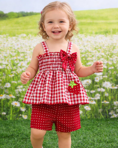 Doresbebe 12 Month Girl Clothes Baby Clothes Summer Toddler Girl Outfits Strawberry Ruffle Shirts Tank Tops Shorts Set Gifts for Girls Clothing Red