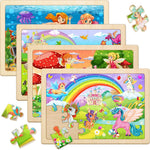 Wooden Puzzles for Kids Ages 4-6, 4 Pack with 24 Pieces Unicorn, Mermaid, Princess, Elf Wooden Puzzles for Toddlers Set, Educational & Learning Puzzles, Gifts for 3 4 5 6 Year Old Boys Girls