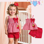 Doresbebe 12 Month Girl Clothes Baby Clothes Summer Toddler Girl Outfits Strawberry Ruffle Shirts Tank Tops Shorts Set Gifts for Girls Clothing Red