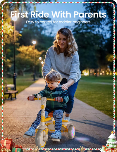 besrey Kids Tricycle with Flash Wheels for Ages 18 Months to 5 Years, Toddler Tricycle with Bell, Kids Tricycle, Gift for 2-5 Year Olds, Gift and Toy for Boys and Girls, Tricycle for Toddlers, Yellow