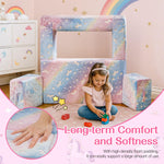 Lamerge Toddler Couch Glow in The Dark Toddler Fold Out Couch for playroom, Convertible Baby Fold Out Play Foam and Floor Cushion for Bedroom (Rainbow+Unicorn)