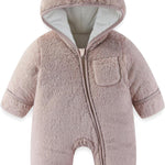 Newborn Baby Bear Outfit With Fold-Over Mittens and Footies Girls Boys Winter Fleece Clothes Hooded Romper Snowsuit