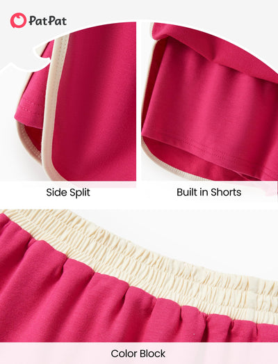 PATPAT Girls 2 Piece Outfits Size 9-10 Years, Pink White Color Block Tshirts and Skorts Clothing Sets, Girls Summer Outfits, Trendy Clothes Skirt Sets Summer Clothes Lounge Sets