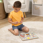 Melissa & Doug Vehicles Sound Puzzle - Wooden Peg Puzzle With Light-Activated Sound Effects (8 pcs) Puzzles for Toddlers, Wooden Puzzles For Kids Ages 2+