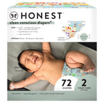 The Honest Company Clean Conscious Diapers for Sensitive Skin | Hypoallergenic, Fragrance Free | Spring '25 Limited Edition Prints | Club Box, Size 2 (12-18 lbs), 72 Count