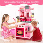 DRAMATION Kids Kitchen Playset, 27.1 Inches Play Kitchen with Sound and Light, Kitchen Set for Toddlers 1-3 3-5, Cooking Stove, Play Sink and Kitchen Accessories, Toy Kitchen (Pink)
