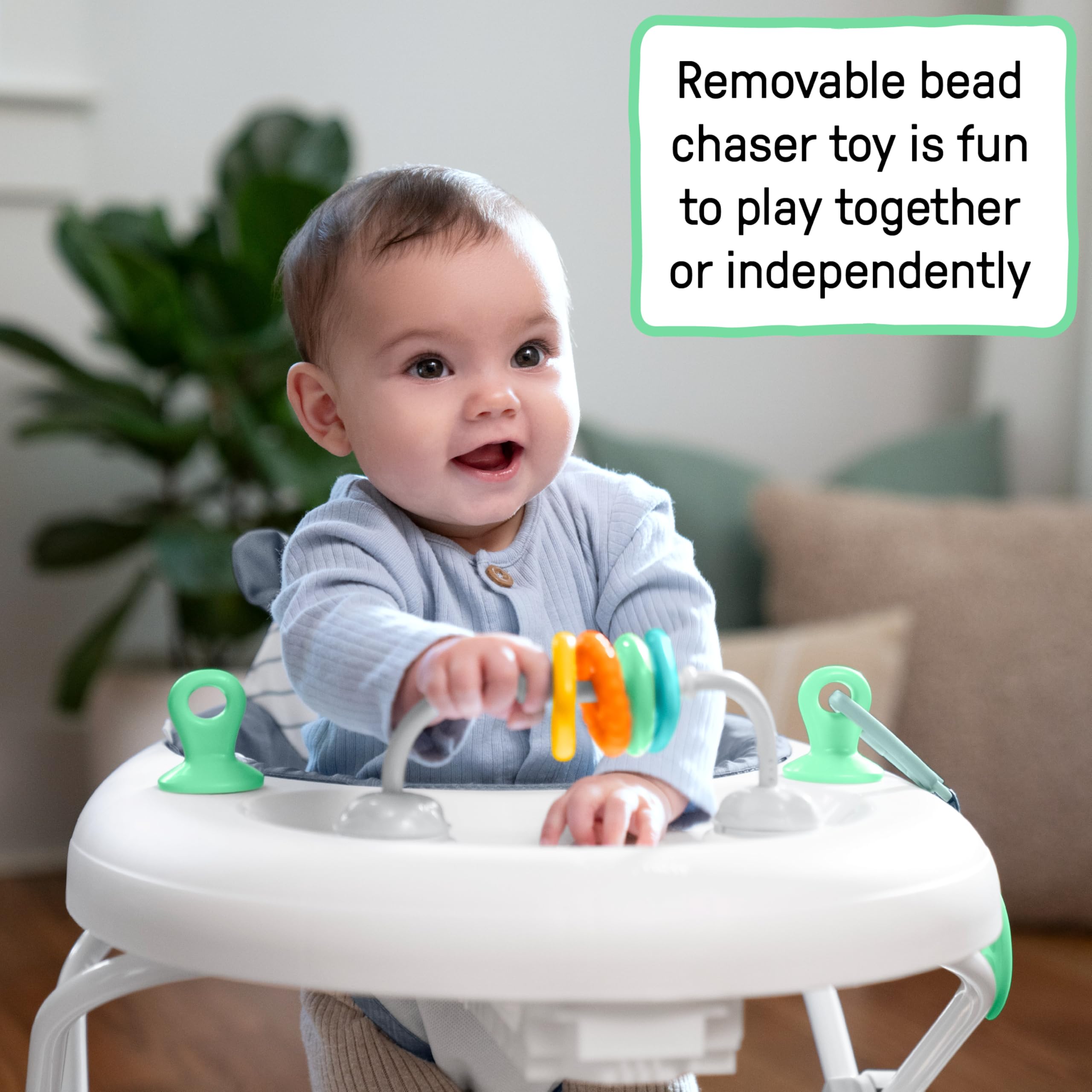 Ingenuity Smooth Strides Activity Baby Walker - Chambray, Developmental Walker, 3 Adjustable Heights, Toys Included, 6M-12M