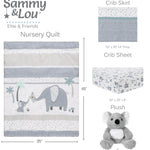 Sammy & Lou Ellie & Friends 4-Piece Baby Crib Bedding Set, Includes Quilt, Fitted Crib Sheets Neutral, Crib Skirt, and Plush Toy