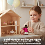 PlanToys® Wooden Girl Dollhouse Figure – Dark Skin Tone | Poseable 1:12 Scale Dollhouse People | Montessori Pretend Play Doll with Bendable Arms & Legs | Eco-Friendly Wooden Figurine for Kids