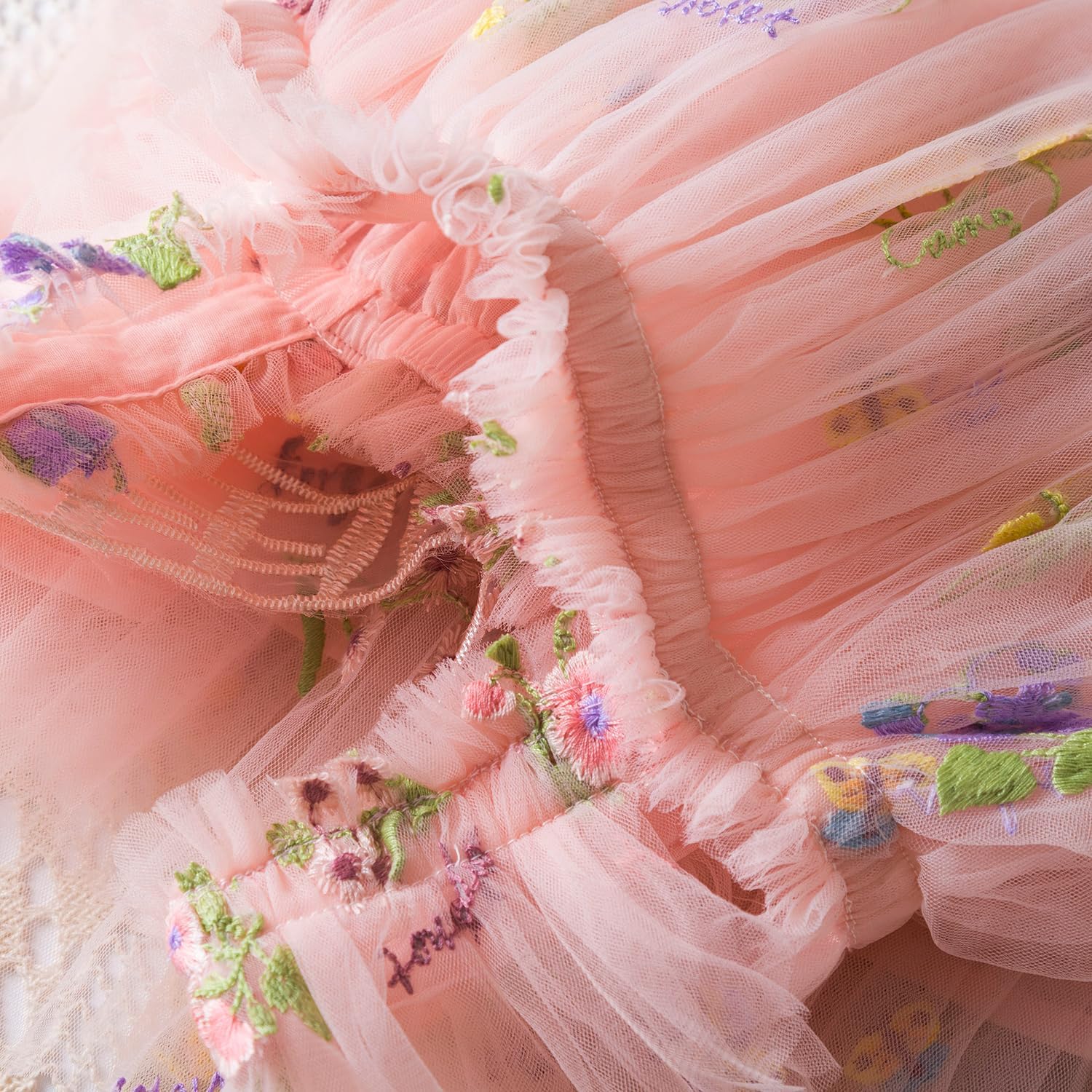 NNJXD Baby Girl Tulle Dress Casual Flower Embroidery Toddler Dresses