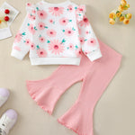 Kucnuzki Kids Clothes 3t 4t Toddler Girl Outfits Cute Fly Ruffle Sleeve Crewneck Toddler Girls Sweatshirt High Waist Pink Leggings Toddler Clothes for Girls
