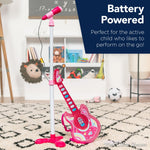 Best Choice Products 19in Kids Toy Guitar, Pretend Play Musical Instrument Toy for Toddlers w/Mic, Stand, 8 Demo Songs, Lights & Sounds - Soft Pink