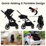 INFANS 2 in 1 Baby Stroller, Convertible Stroller with Bassinet Reversible Seat Adjustable Backrest Canopy One Hand Fold, Compact Toddler Pushchair for Kids Infants Newborns 0-36 Months (Black)