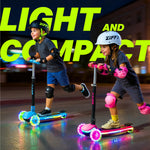 JOVA ZIFFY Kids Scooter for Boys & Girls Features LED Light-Up Wheels, 4 Adjustable Height Handlebars, and Lean-to-Steer Design with Anti-Slip Wide Surface for Stability - Up to 110LBS(Blue)