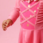RuffleButts Baby Girls UPF50+ Princess Dress-Up Long Sleeve One Piece Swimsuit - Royal Pink Princess, 12-18 Months