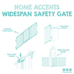 Regalo Safety 56-74.5" Super Wide Baby Gate for Doorways & Open Spaces, Wall Mounted Configurable Safety Gate with Walk-Through Door for Babies, Toddlers & Pets, Black
