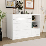 Timechee Changing Table Dresser, Baby Classic Nursery Dresser with 5 Drawers and 2 Shelves, Multi-Functional Baby Changing Table, Diaper Changing Station for Children's Room, White