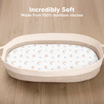 2-Pack Baby Bassinet Sheets Girl, Boy - 33x17 Viscose Derived from Bamboo Bedside Mattress Fitted Bassinet Sheets, Compatible with Halo Bassinest Swivel Sleeper, Baby Delight, Graco(Nibbles/Bruce)