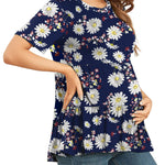 Xpenyo Women Tiered Maternity Top Fashion Short Sleeve Casual Pregnancy Blouse Shirts Navy Blue Daisy S