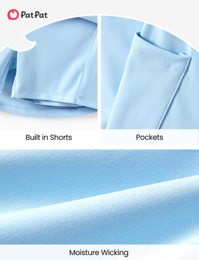 PATPAT Girls Skirt Sets Size 5-6 Years, Sky Blue Crop Tank Tops and Elastic Waisted Skorts 2 Piece Outfits, Girls Workout Outfits, Activewear Athletic Sets Summer Clothes