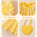 Kucnuzki Toddler Girl Dress 2t 3t Girl Clothes Cute Ruffle Tutu Fairy Princess Yellow Swing Beach Dress for Toddler Summer Two Piece Outfit Casual Sun Dress