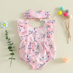 Rtnnsbbfcm Infant Baby Girl Summer Clothes Floral Print Bubble Romper Sleeveless Ruffle Bodysuit Newborn Girls Outfits (Floral Pink, 0-3 Months)