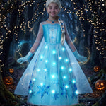 Spooktacular Creations Halloween Kids Ice Princess Dresses, Light-Up Princess Costume for Girls, Sequin Snowflake Long Cape Gown for Toddler Birthday, Halloween Dress-Up Party (3T, 3-4 yrs)