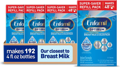 Enfamil Optimum Baby Formula, Our Closest Formula to Breast Milk, Immune-Supporting Lactoferrin also found in Breast Milk, Brain-Building DHA, 30 Oz, Pack of 4
