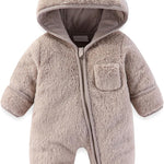 Newborn Baby Bear Outfit With Fold-Over Mittens and Footies Girls Boys Winter Fleece Clothes Hooded Romper Snowsuit