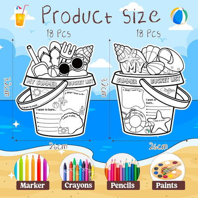 My Summer Bucket List Activity Poster for Kids -36Pcs Bulk Color Your Own Summer Bucket List Personalized Holiday Break Ideas Checklist Coloring Poster for Students End of School Year Gift Camp Supplies