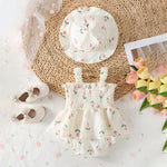 Mubineo Baby Girl Clothes Summer Dress Cotton Linen Romper Sleeveless Smocked Rompers Sun Dress Hat Skirt Boho Outfits (Cream White, 6-9 Months)