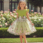 PATPAT Girl's Tulle Dress Tutu Party Birthday Poster Formal Fancy Flower Princess Dresses Green 6-7 Years
