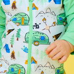 RUGGEDBUTTS Baby/Toddler Boy Swimsuit, One Piece Zipper Rash Guard Sunsuit with UPF 50+ Sun Protection - Blue Campfire Crew, 3-6m