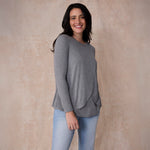 Motherhood Maternity Women's Long Sleeve Scoop Neck Tulip Nursing Tee Shirt for Breastfeeding with Easy Access, Heather Grey, Medium