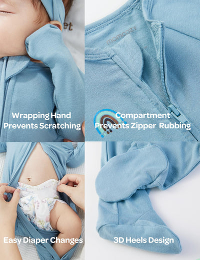 Momcozy Baby Pajamas Onesie for Boys & Girls, 0-24M, Temp-Sensing 2-Way Zipper Sleepers, Footed Rompers, 2-Pack for Newborns & Toddlers