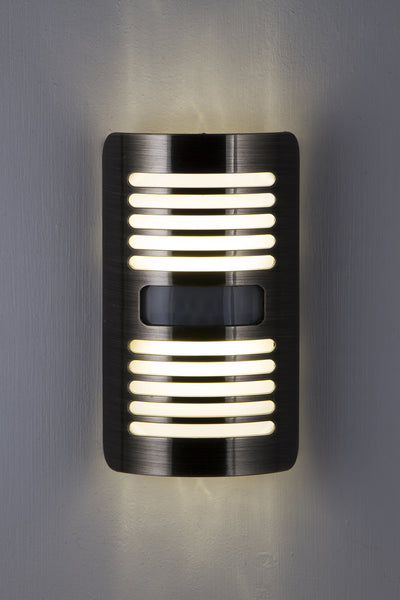 GE Enbrighten LED Motion Sensor Night Light, Motion-Select 25ft Detection, Plug-in, 40 Lumens, Dusk-to-Dawn, Ideal Nightlight for Bedroom, Bathroom, 37299, Brushed Nickel Louver, 1 Pack