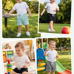 Cooraby 3 Pack Baby Boys Cotton Shorts Waffle Knit Pockets Elastic Waist Toddler Boys Soft Pull-on Shorts Summer Clothes