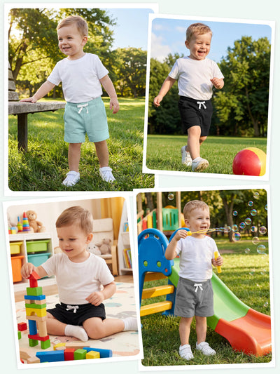 Cooraby 3 Pack Baby Boys Cotton Shorts Waffle Knit Pockets Elastic Waist Toddler Boys Soft Pull-on Shorts Summer Clothes