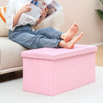 B FSOBEIIALEO Folding Storage Ottoman, Faux Leather Footrest Seat Long Shoes Bench Box Chest, Pink 30"x15"x15"