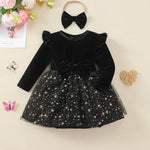 Kucnuzki Baby Girl Clothes 6 9 12 Months Girl Winter Clothes Birthday Tutu Dress Long Sleeve Black Sequin Formal Holiday Party Fairy Dress Baby Outfit