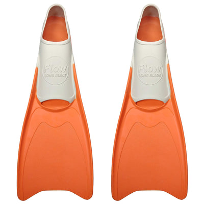 Flow Premium Rubber Long Fins for Swim and Lap Training - Youth Sizes for Kids, Young Men, and Women (XXS 1-3 (Orange))
