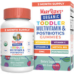 MARYRUTH'S Organics Toddler Multivitamin Gummies + Postbiotics | USDA Organic | Vitamins for Kids Ages 2+ | Immune Support | Vitamin C | Vitamin D3 | Vitamin A | Zinc | Vegan | Non-GMO | 60 Servings
