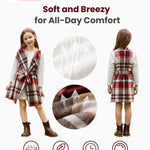 PATPAT Girls Fall Dress Set – Long Sleeve Knit Dress with Red Plaid Shacket – Kindergarten Outfit for Holiday Photos, 5–6 Years