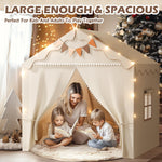 Treestone Play Tent for Kids, 2 in 1 Toddler Tent with Padded Mat and Light, Large Playhouse for Kids Indoor & Outdoor, 2 Doors and 4 Windows, 51" x 39" x 53", Toy Gift for Boys and Girls